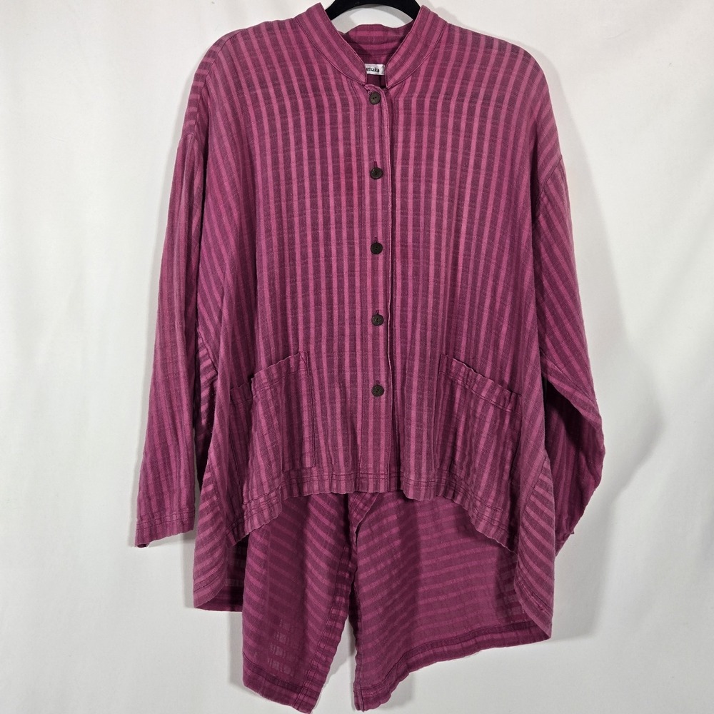 Yasuko Kurisaka Magenta Striped Asymmetric Jacket OS Lagenlook Art to Wear